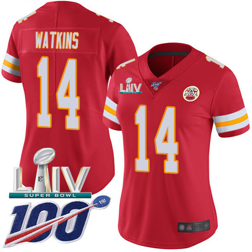Kansas City Chiefs Nike 14 Sammy Watkins Red Super Bowl LIV 2020 Team Color Women Stitched NFL 100th Season Vapor Untouchable Limited Jersey